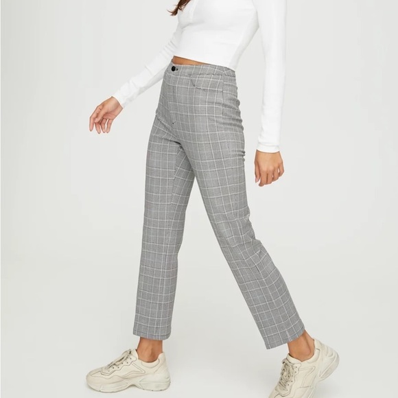 Aritzia Sunday Best Freshman Check Plaid Pant Cream/Tan/Navy size 6 - Picture 3 of 14